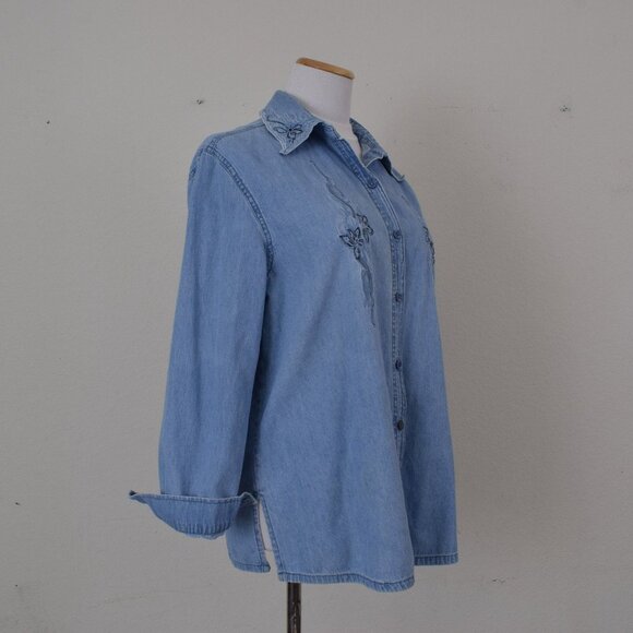 Worrnn Vintage 90s Blue Denim Shirt Shacket | size L - Picture 4 of 10